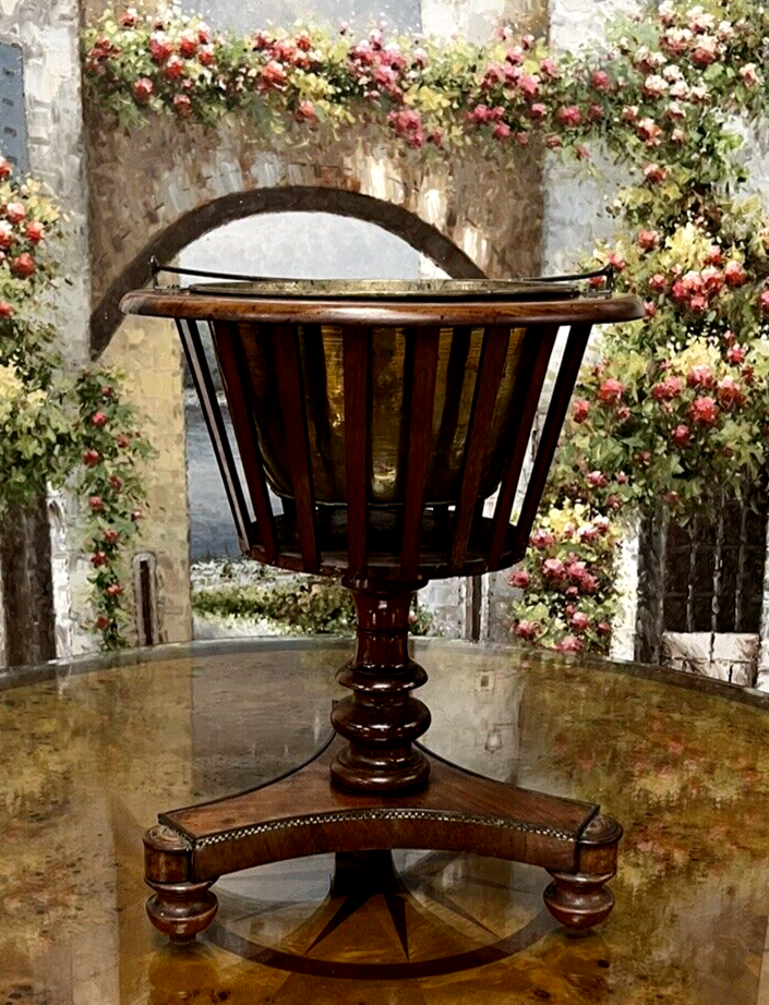 Antique French Fluted Jardiniere Planter Wine Champagne Chiller Bucket w/ Handle