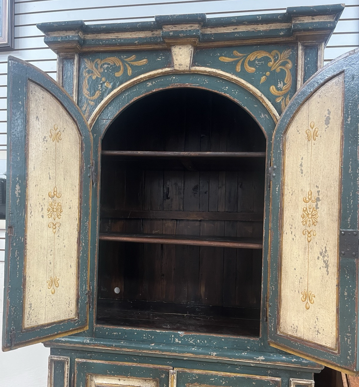 Antique Large Floral and Bird Painted Swedish Armoire Cabinet 94.5" x 51"  CL5