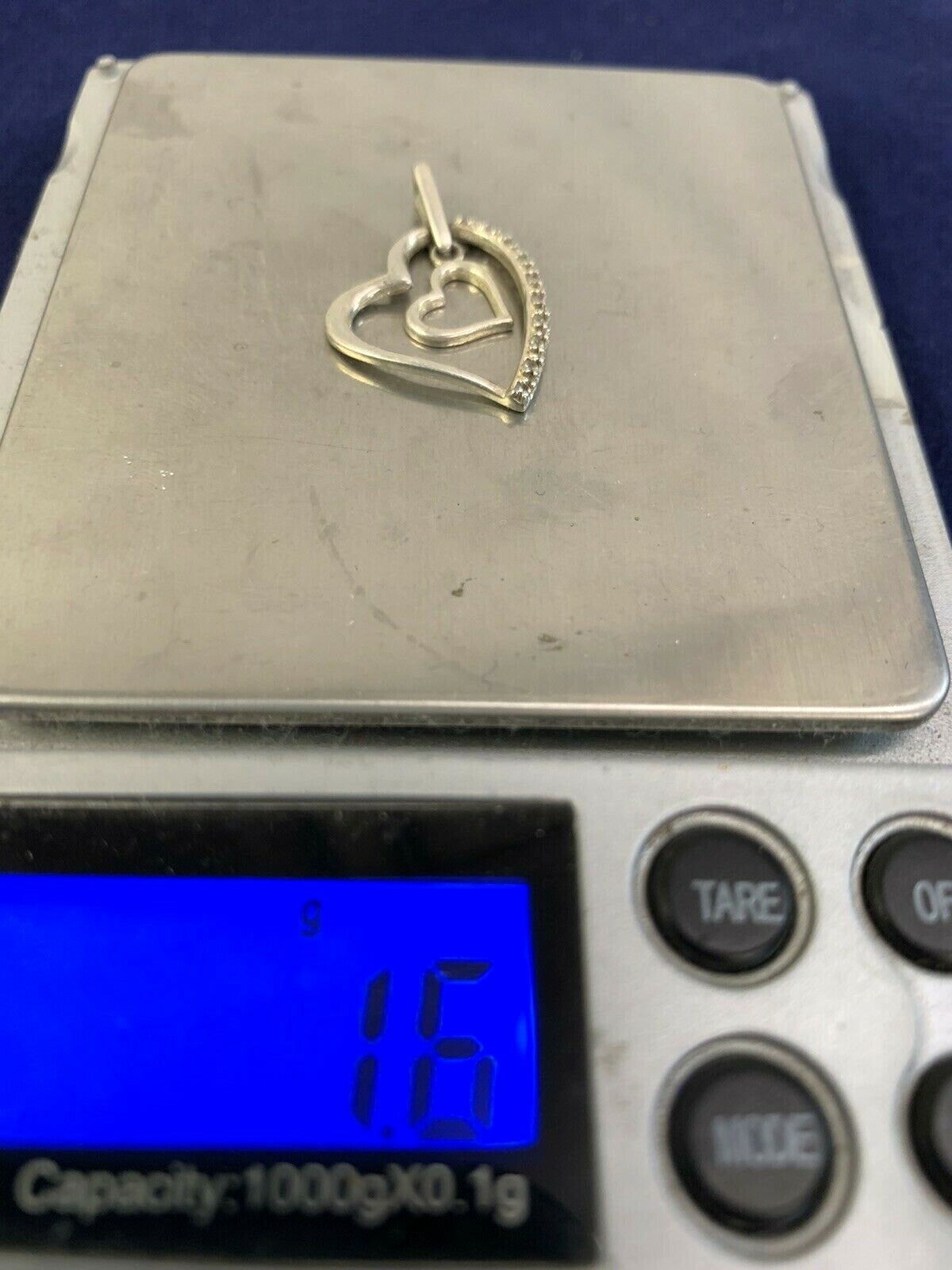 925 Sterling Silver C Z Double Open Heart Design Slide Pendant