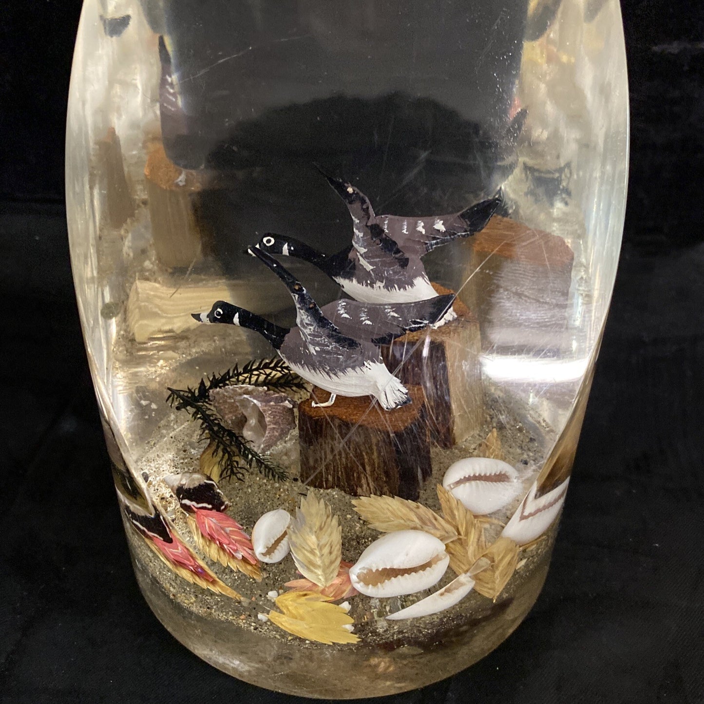 Lucite Acrylic Geese & Shell Paperweight 6.75"