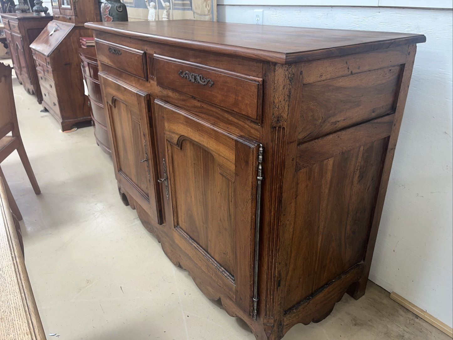 Antique French Louis XV Philippe Figured Walnut Chest Commode Sideboard Server