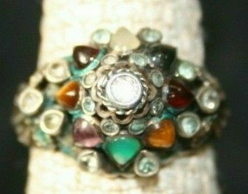 Vtg 1940's 14k Yellow gold Multi-Stone Dome Temple Cocktail Ring 4.3 g SZ 6.5