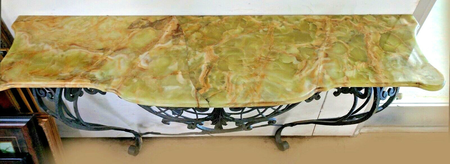 Antique French Rococo Style Scrolled Iron Console W61" Marble Onyx Attaches Wall