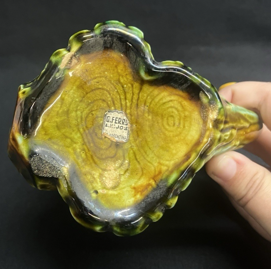 Antique Majolica Tree Trunk Textured Brown and Green Mug 4.5"