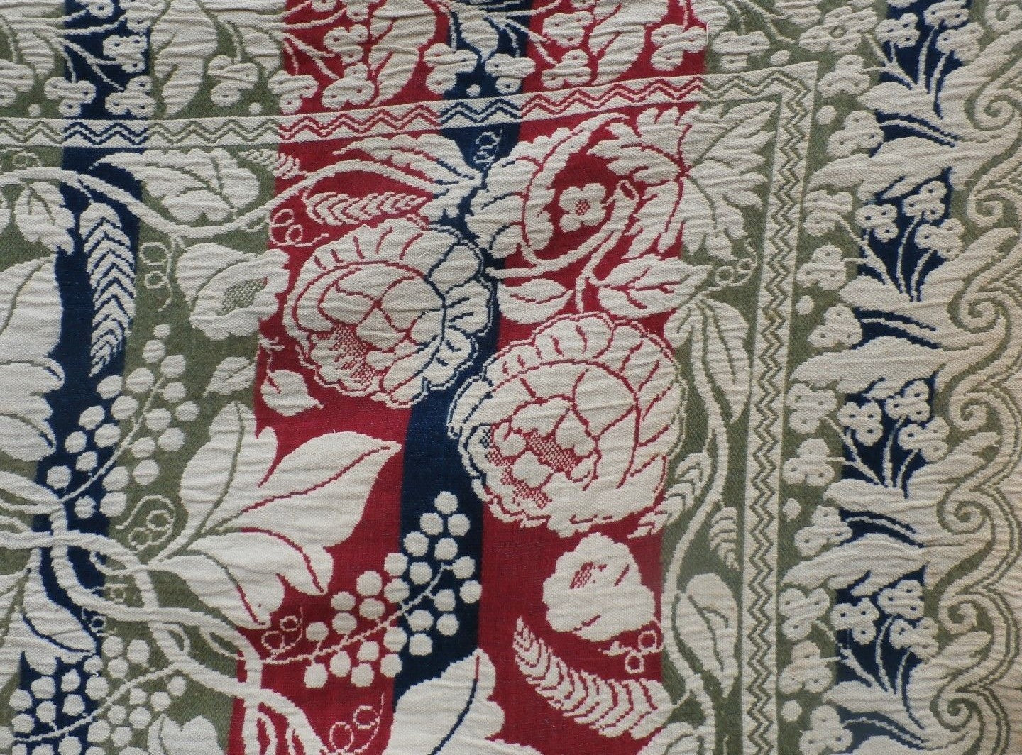 Antique Jacquard Wool Woven American 3 Color Coverlet mid1800's  Ohio? Signed NB