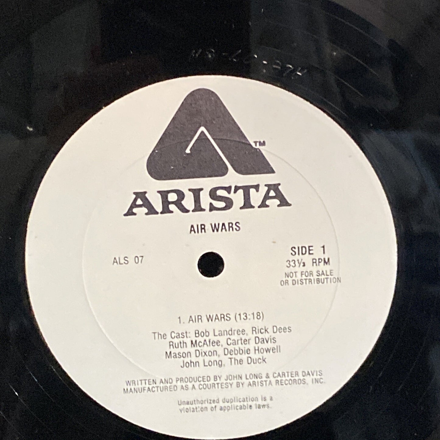 WHITE LABEL PROMO "AIR WARS" John Long & Carter Davis ARISTA LP NM/EX ALS-07