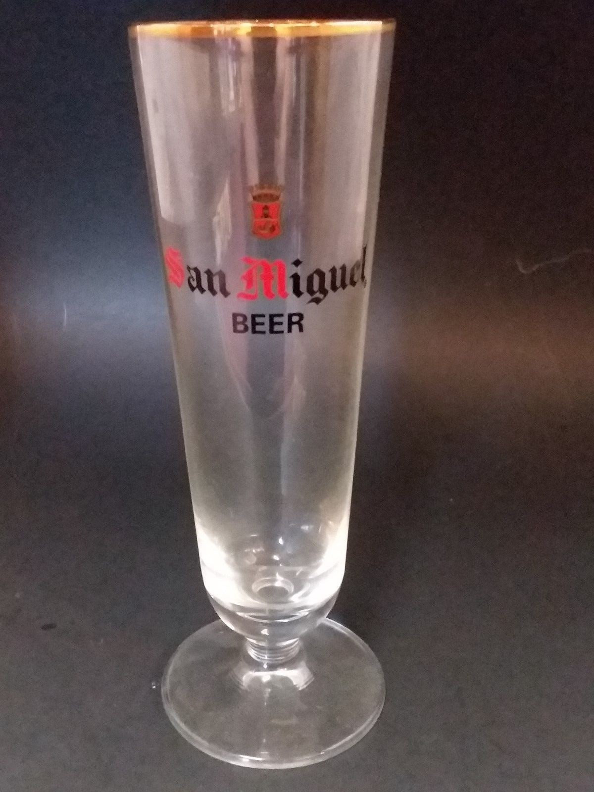San Miguel Beer glass gold rim with certificate 7.5''