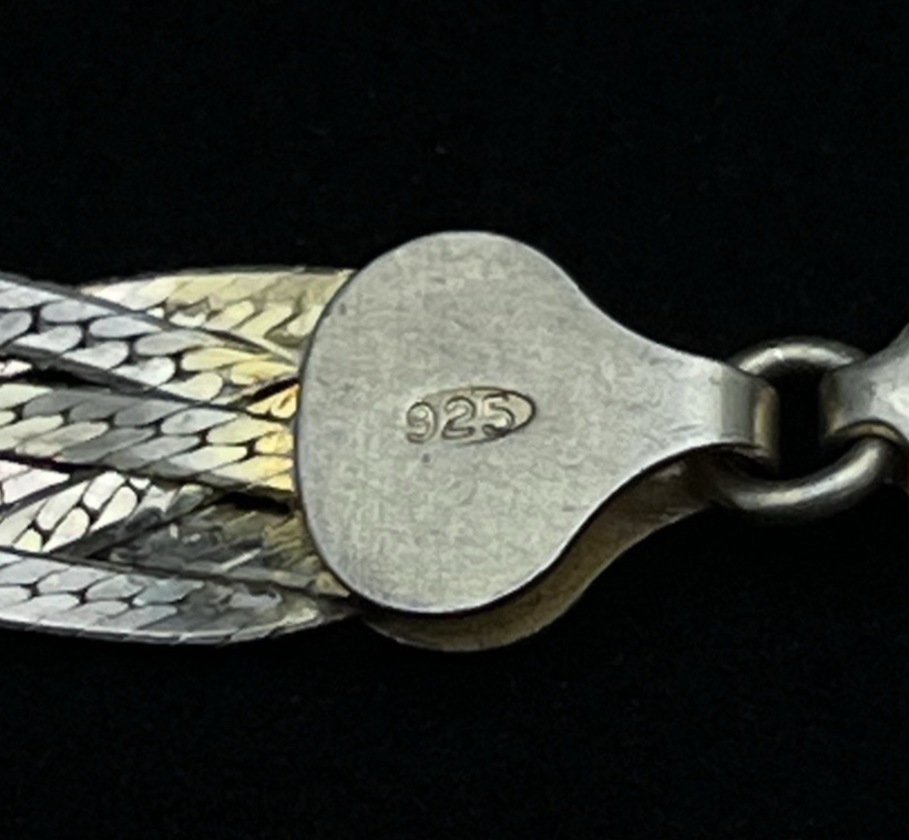 Italian FAS Sterling Silver 3-Tone Braided Herringbone Necklace & Bracelet 20 g