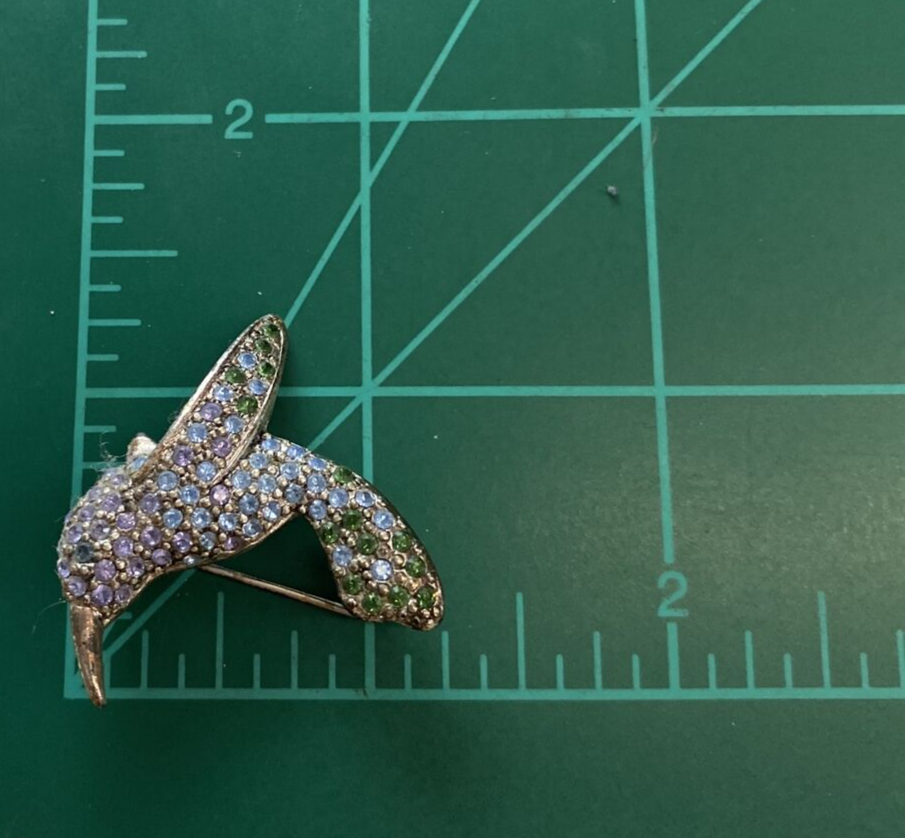 Monet Silver Tone Multicolor Rhinestone Hummingbird Fashion Brooch Lapel Pin