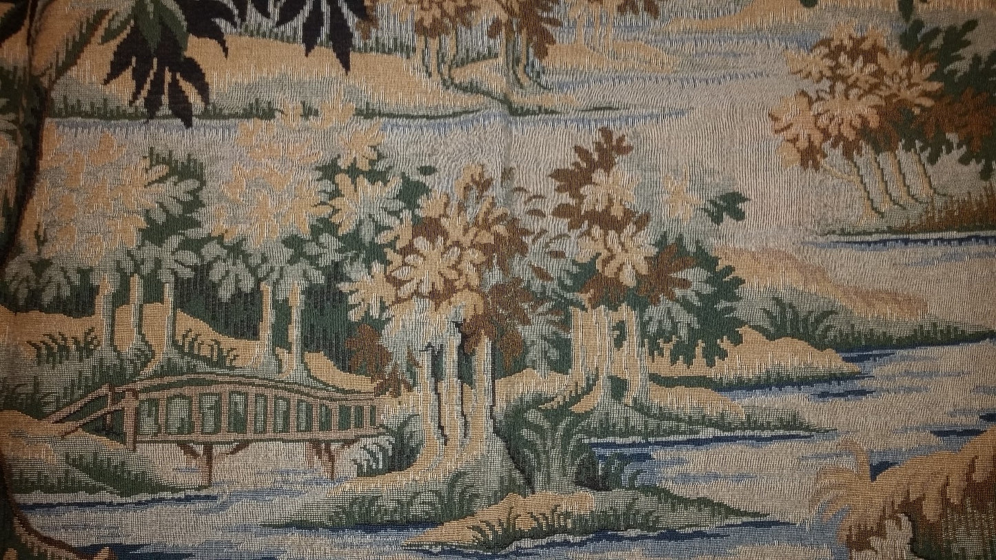 Tapestry Landscape with Bridge 35"x45" Foret de Marly Hunting Ground of Fr Kings
