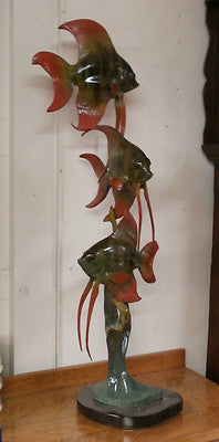 Cast Bronze Patinated Fish Sculpture H 43" on a marble base