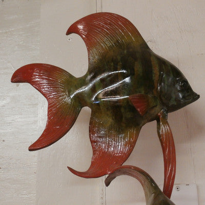 Cast Bronze Patinated Fish Sculpture H 43" on a marble base