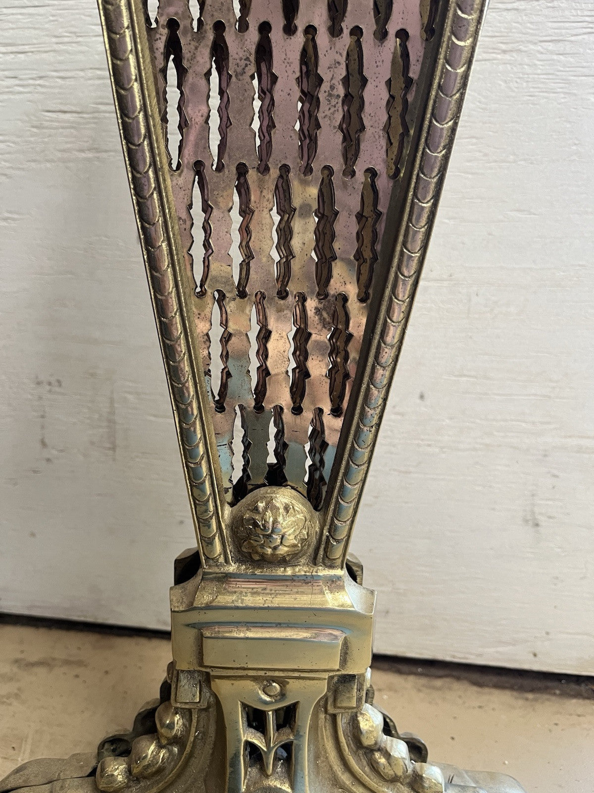 Antique Art Deco Gilt Gold Folding Fan Peacock Fire Screen CL10