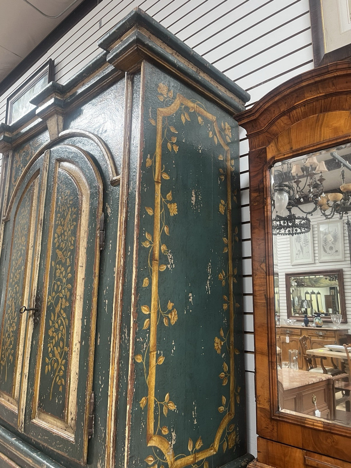 Antique Large Floral and Bird Painted Swedish Armoire Cabinet 94.5" x 51"  CL5