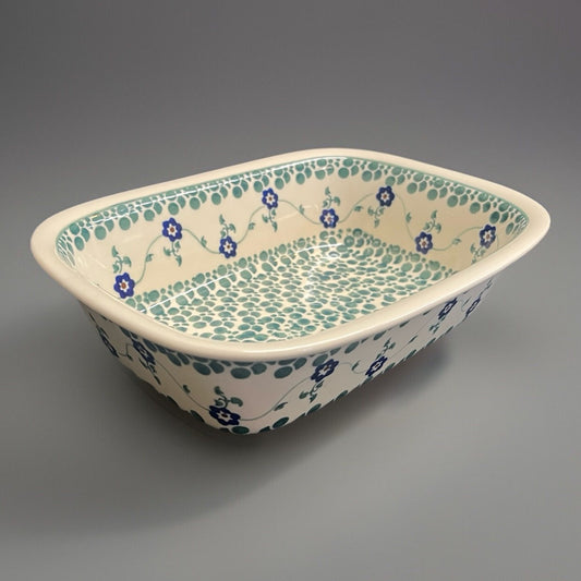 Boleslawiec Polish Pottery Rectangular Baker; BOW92 Pattern; 10 in x 7.5 in