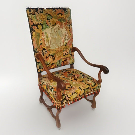 Antique 1880s French Needlepoint Armchair  Os Du Mouton Throne Chair Fauteil