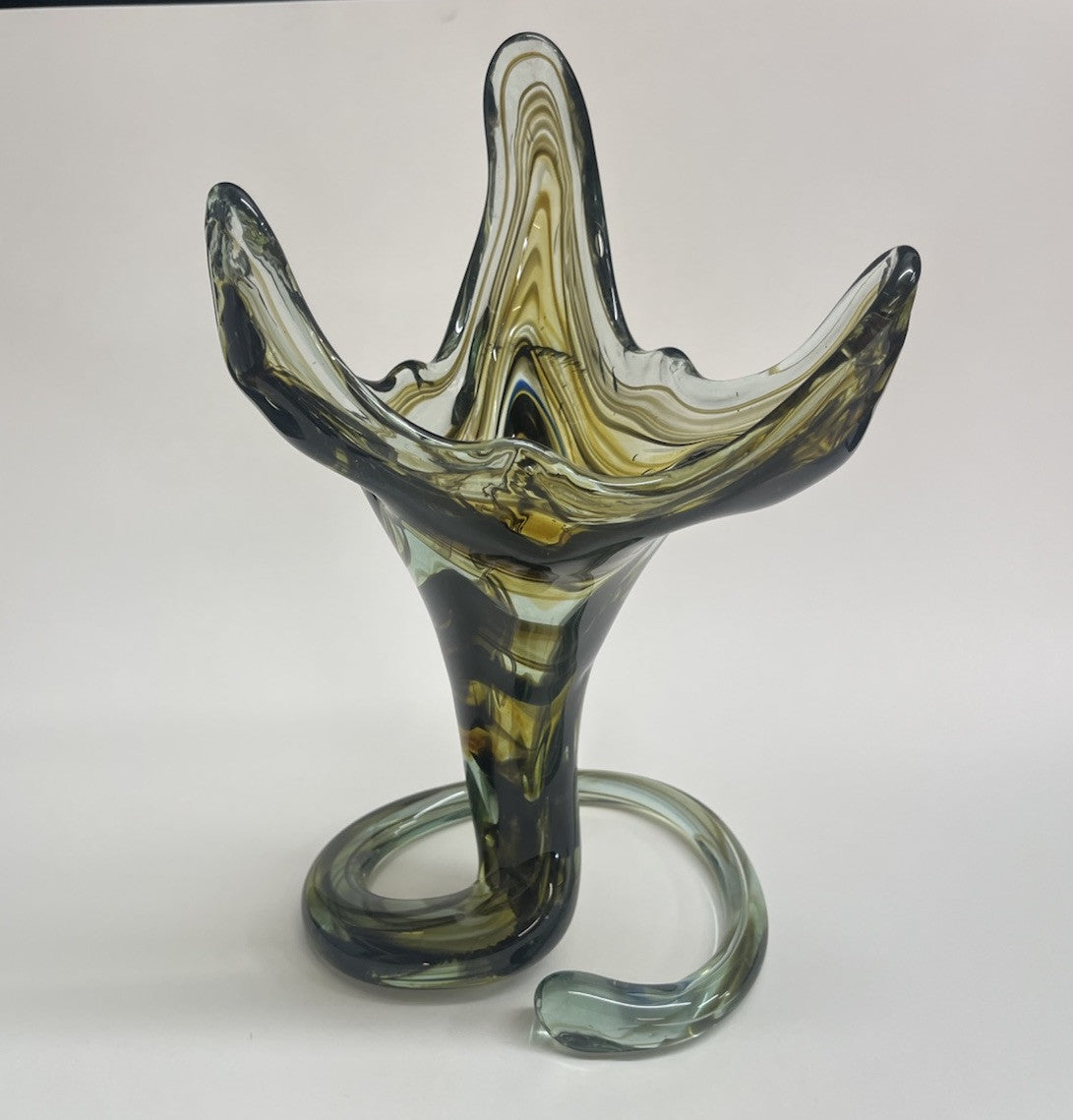 Vtg Murano Style Tulip Trumpet Vase Swirl Hand Blown Art Glass Amorphous