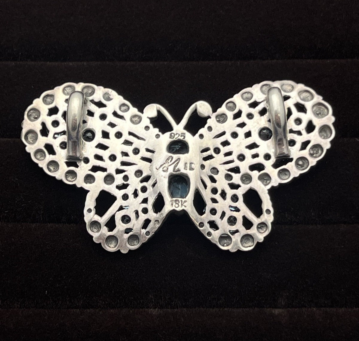 Robert Manse 18K Yellow Gold & Sterling Butterfly Pendant 9.3g Blue Topaz