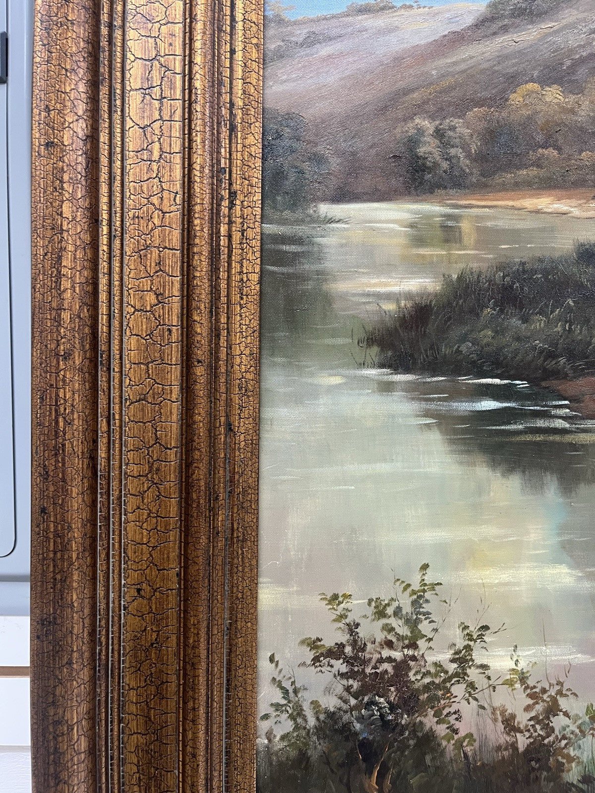 Large Agricultural Pastoral Cows Grazing Oil On Canvas Painting 58" x 70" CL6