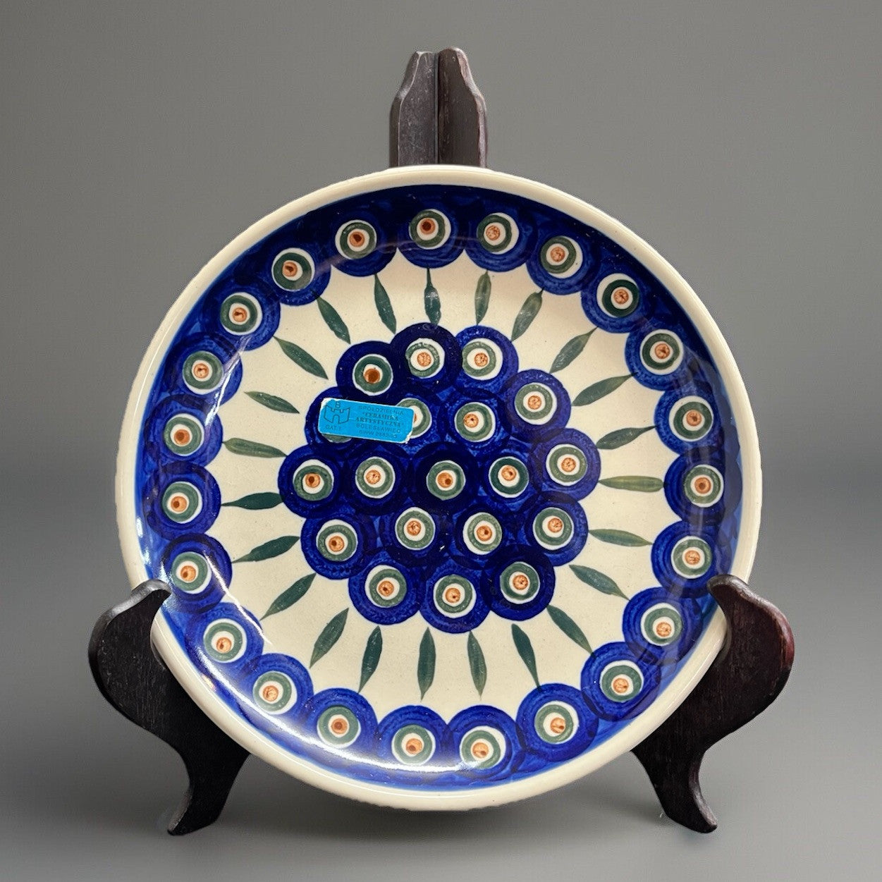 Boleslawiec Polish Pottery Salad/Dessert Plate, Peacock Pattern, 8 in