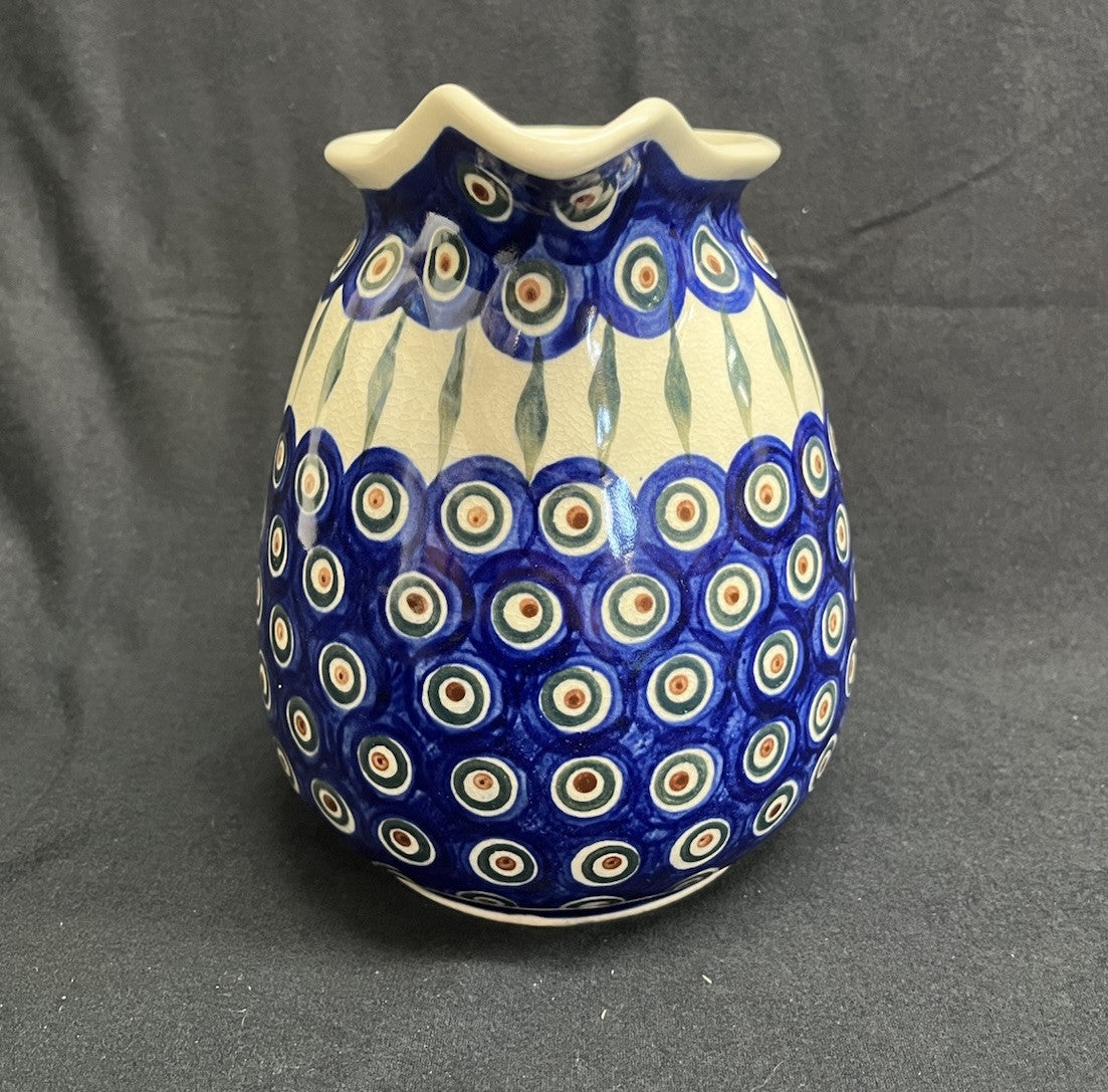 Boleslawiec Polish Pottery 56 oz Pitcher, Peacock Pattern, 7.5 in