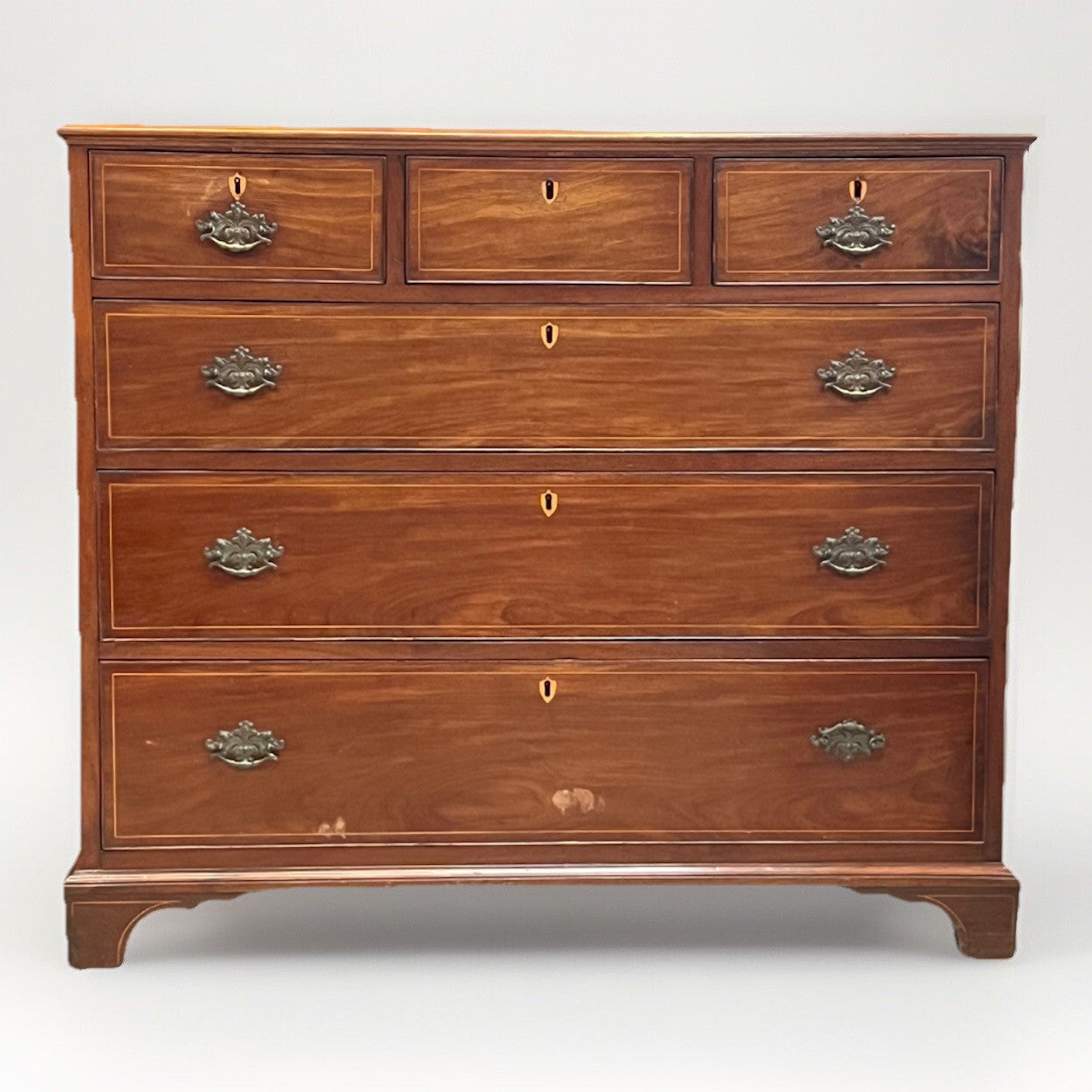 ANTIQUE ENGLISH GEORGE III INLAID MAHOGANY COMMODE CHEST OF DRAWERS