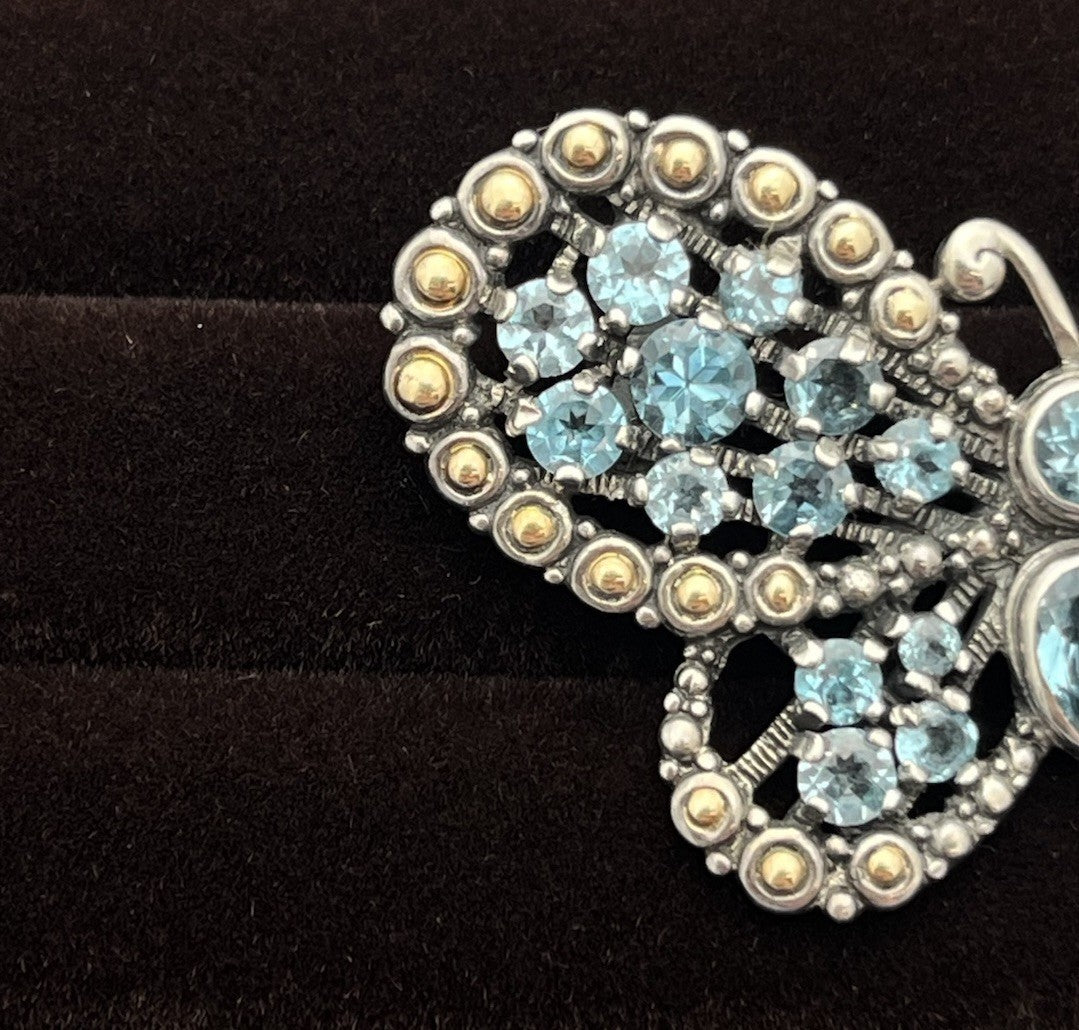 Robert Manse 18K Yellow Gold & Sterling Butterfly Pendant 9.3g Blue Topaz