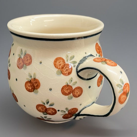 Boleslawiec Polish Pottery Barrel Mug, Wild Cherry Pattern, 3.75 in