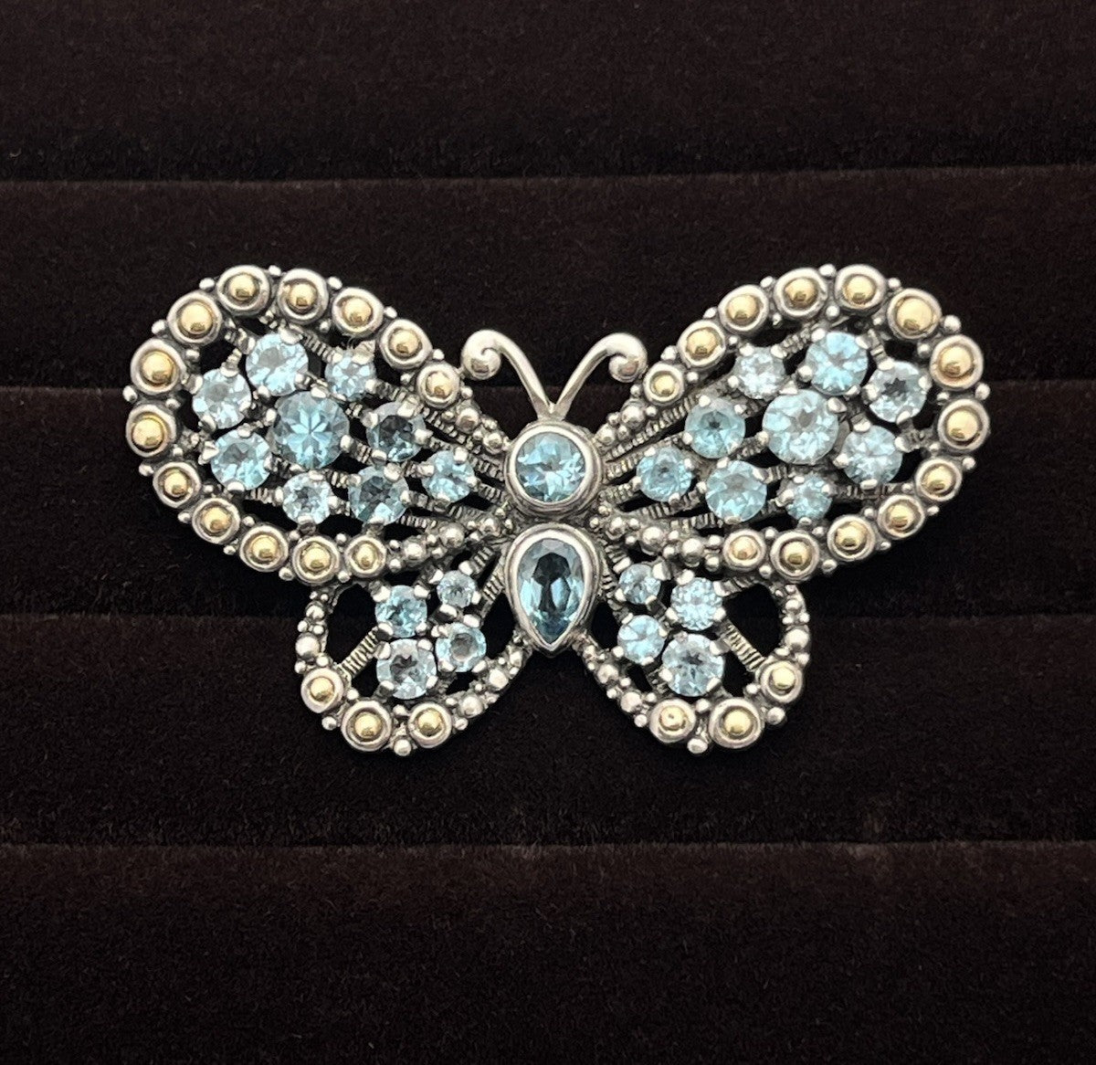 Robert Manse 18K Yellow Gold & Sterling Butterfly Pendant 9.3g Blue Topaz