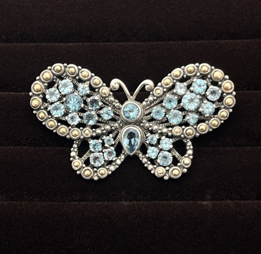 Robert Manse 18K Yellow Gold & Sterling Butterfly Pendant 9.3g Blue Topaz