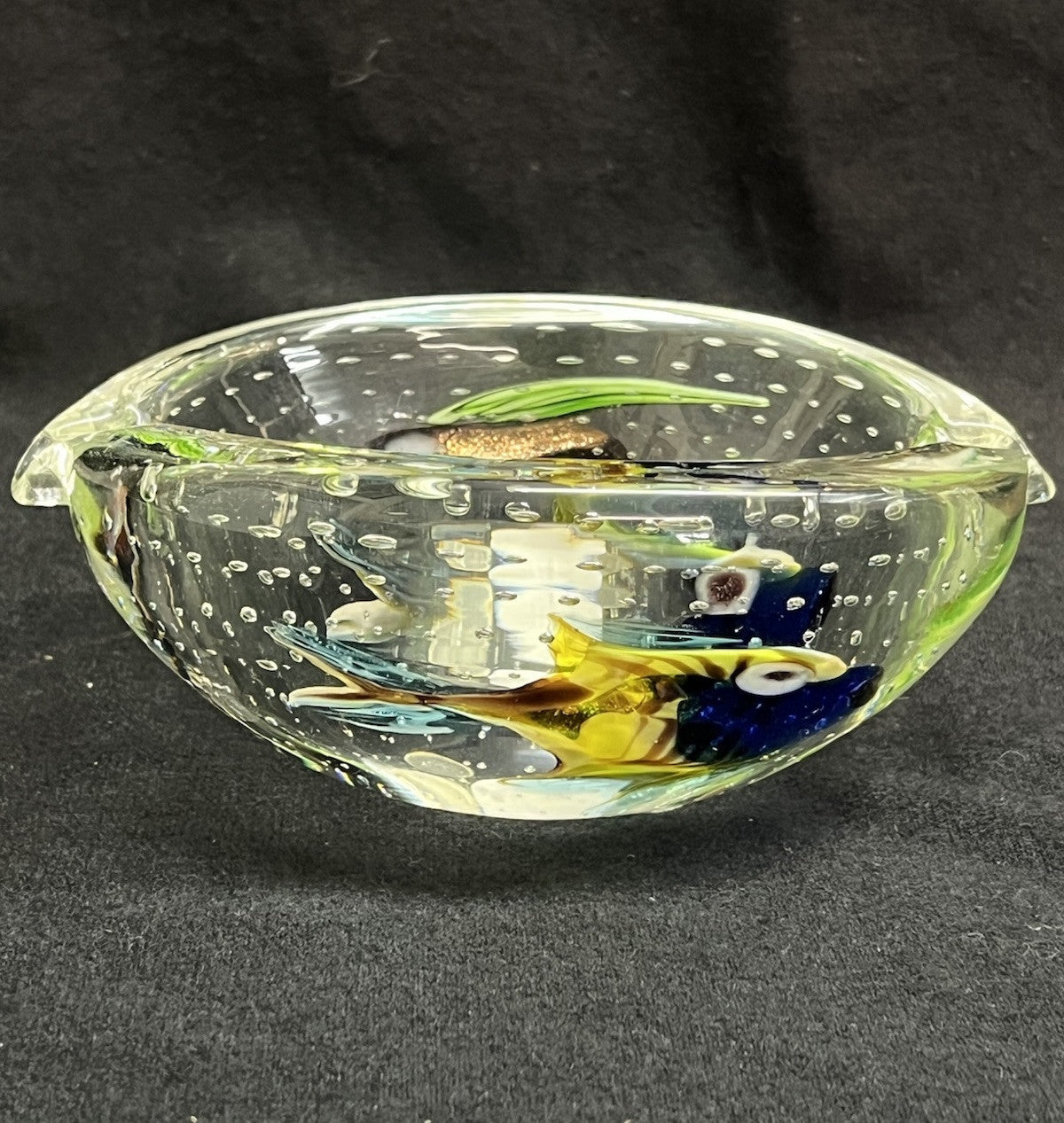 Dino Marten Murano Art Glass Multicolor Gold Dust Figural Fish Ashtray Bowl Dish