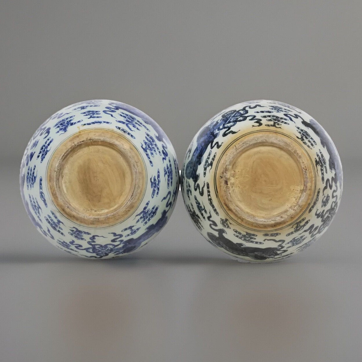 PAIR OF LARGE CHINESE BLUE & WHITE PORCELAIN BOTTLE NECK VASES, 24"H x14"