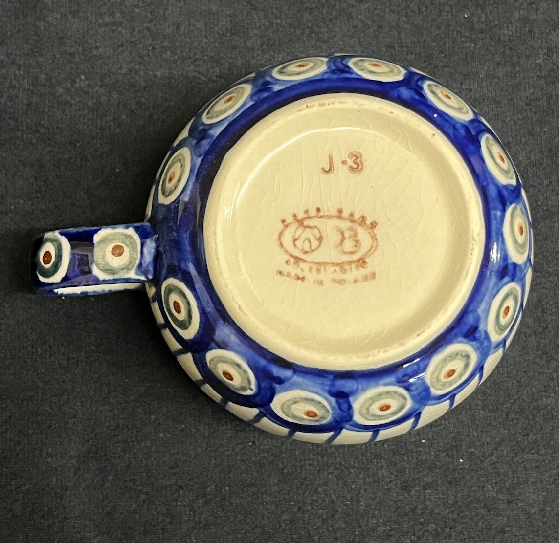 Boleslawiec Polish Pottery Flat Cup, Traditional Pattern, 2.5 in