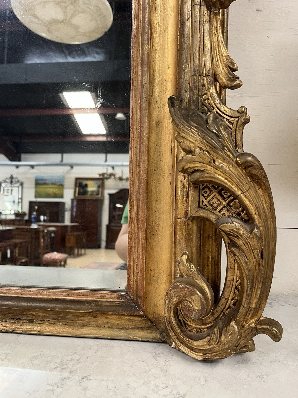 Antique Large Gilt Gold Over Mantle French Louis XVI Mirror 70" x 56"