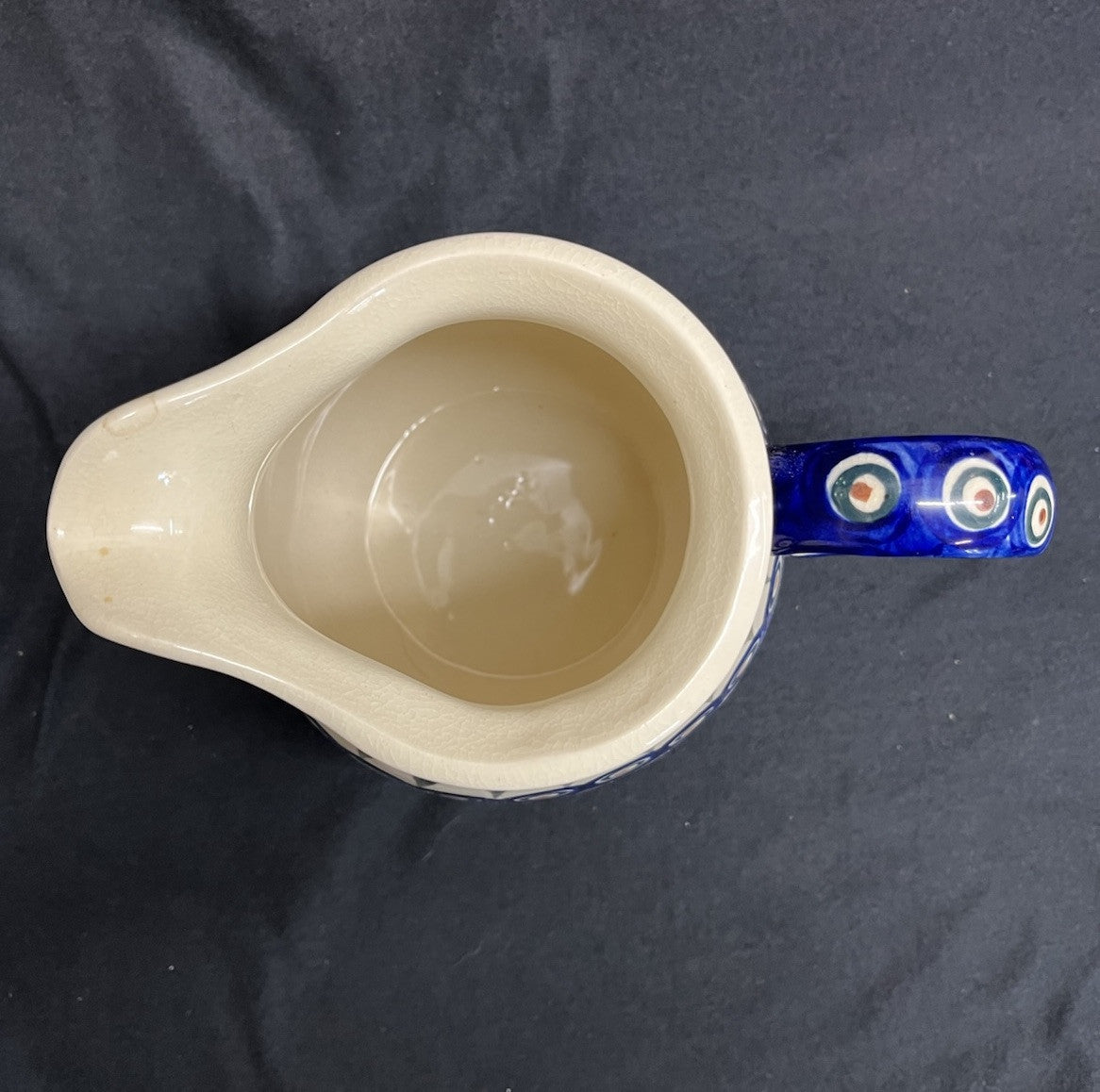 Boleslawiec Polish Pottery 56 oz Pitcher, Peacock Pattern, 7.5 in