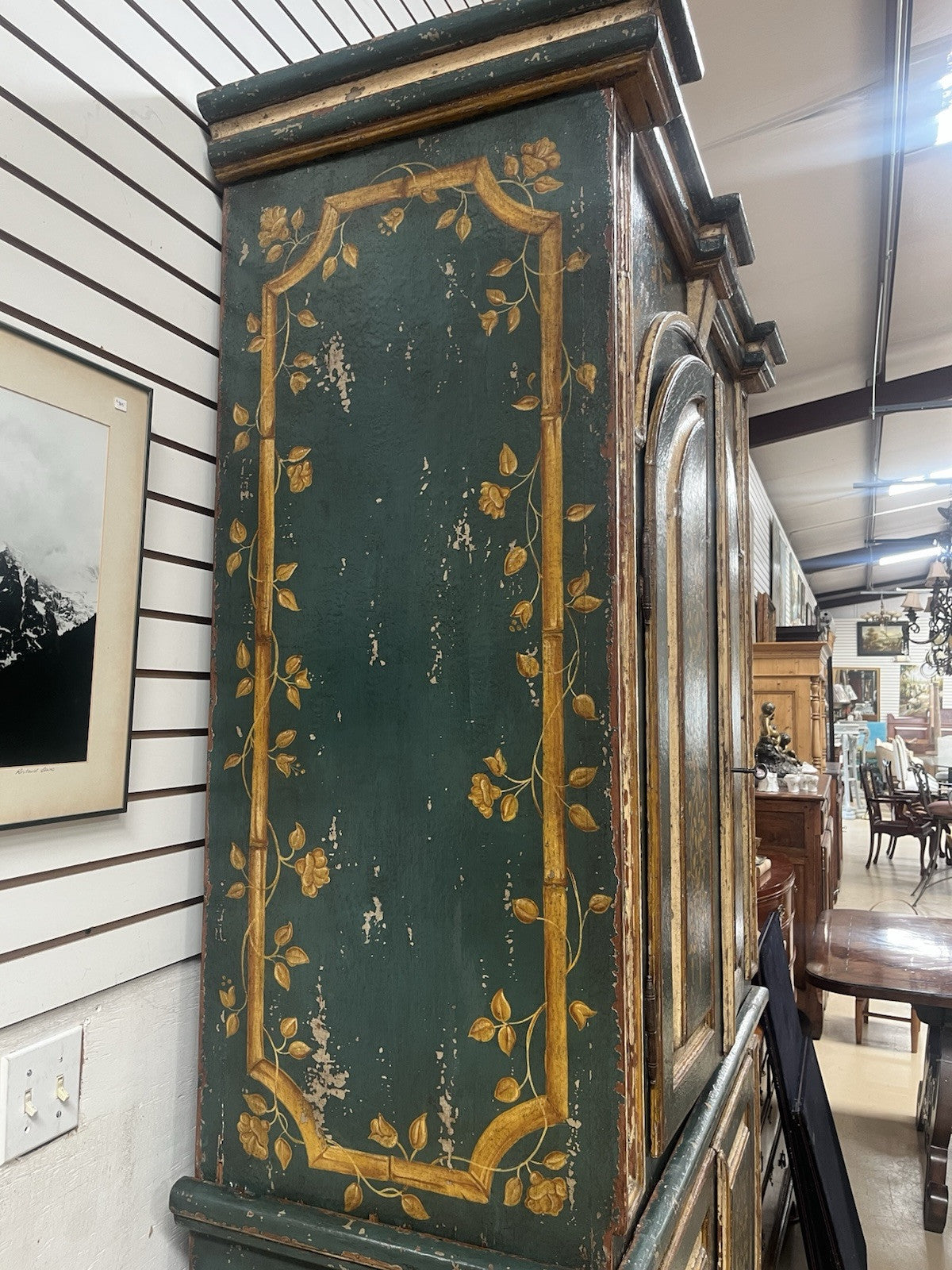 Antique Large Floral and Bird Painted Swedish Armoire Cabinet 94.5" x 51"  CL5