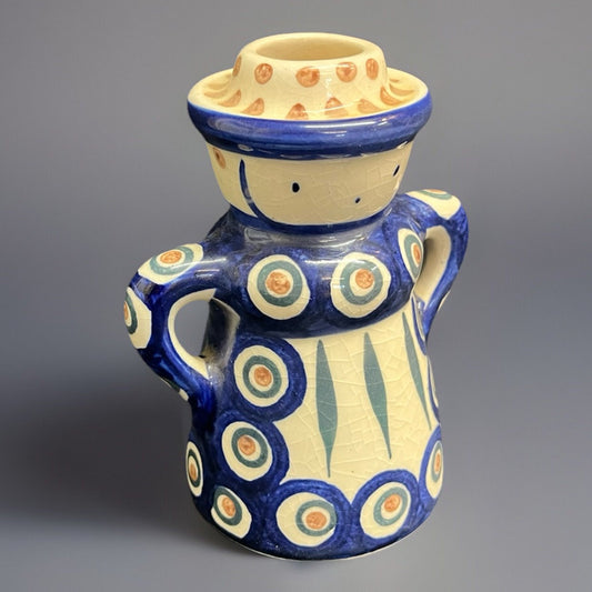 Boleslawiec Polish Pottery Lady Candle Holder, Peacock Pattern, 5.25 in