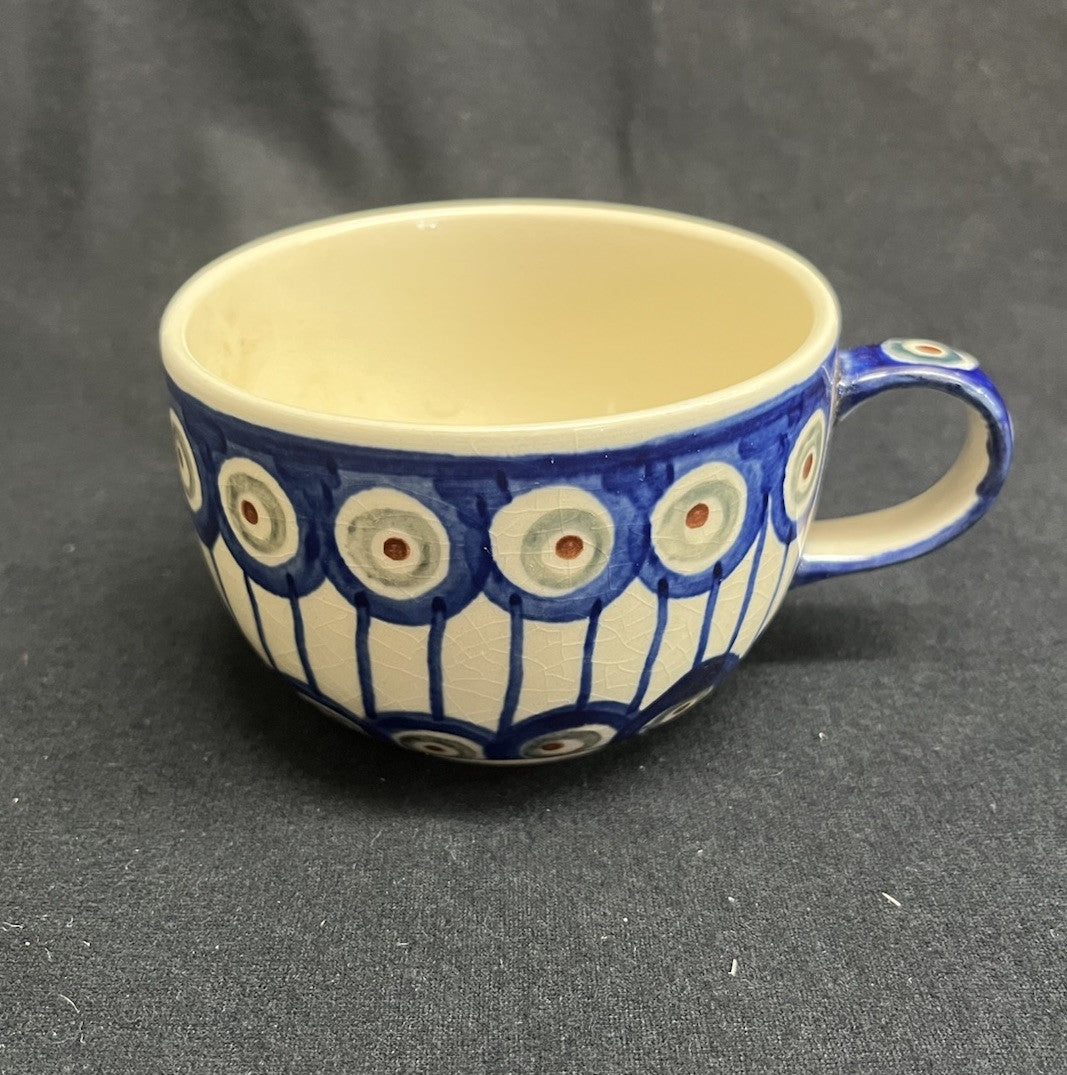 Boleslawiec Polish Pottery Flat Cup, Traditional Pattern, 2.5 in