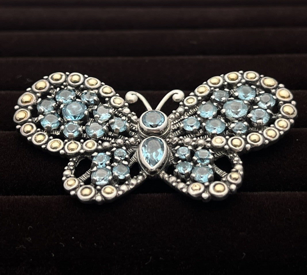 Robert Manse 18K Yellow Gold & Sterling Butterfly Pendant 9.3g Blue Topaz