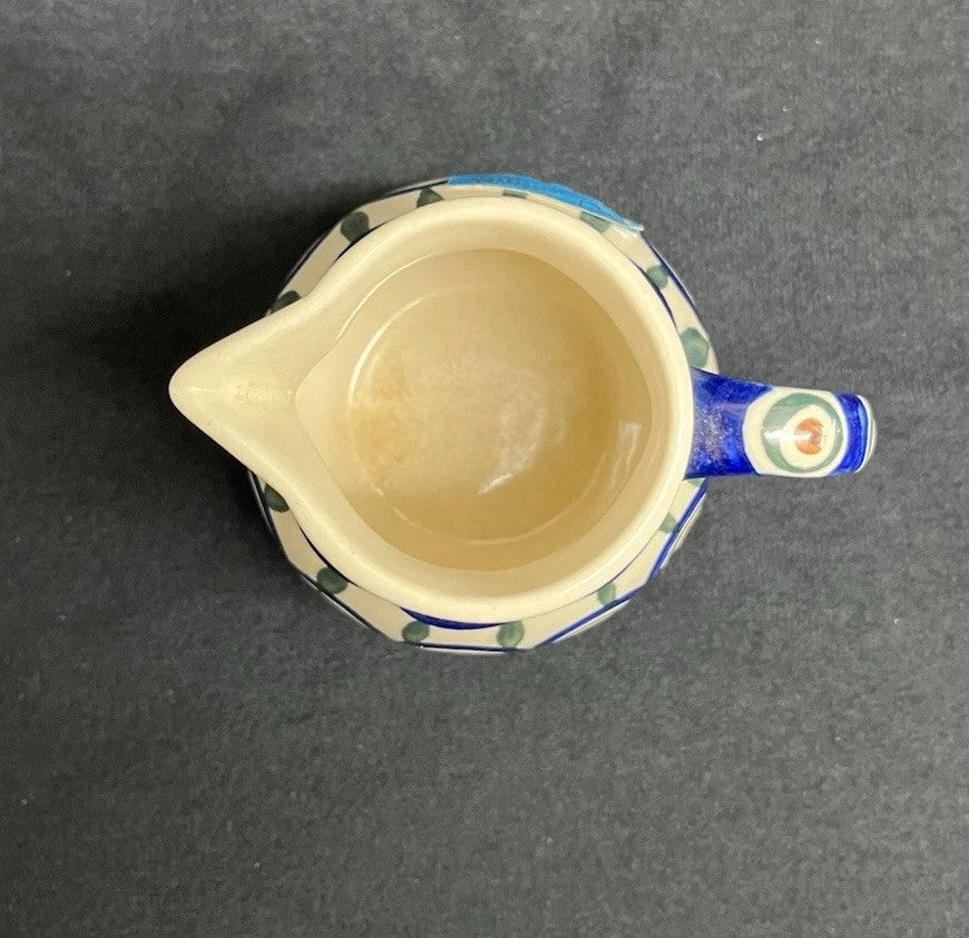 Boleslawiec Polish Pottery Sugar Bowl & Creamer Set w/ Plate Peacock Pattern