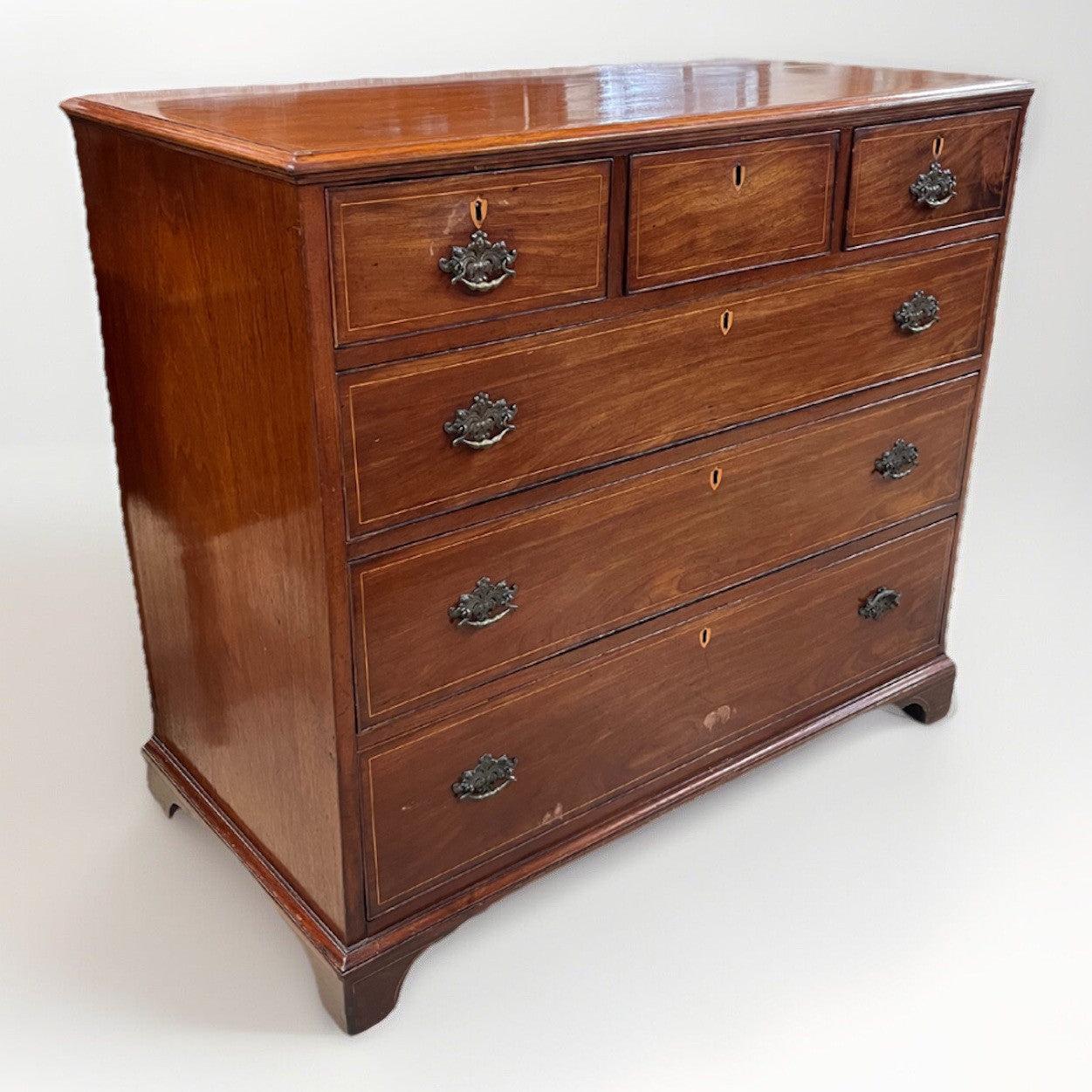 ANTIQUE ENGLISH GEORGE III INLAID MAHOGANY COMMODE CHEST OF DRAWERS