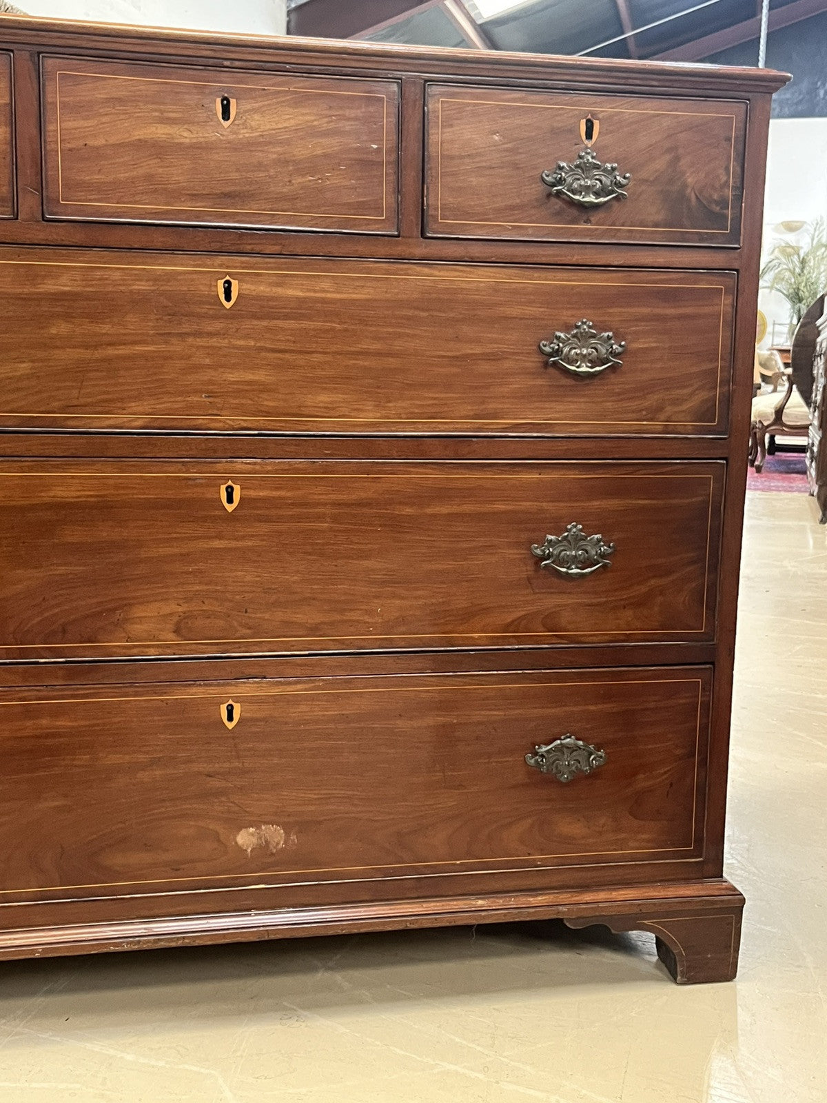 ANTIQUE ENGLISH GEORGE III INLAID MAHOGANY COMMODE CHEST OF DRAWERS