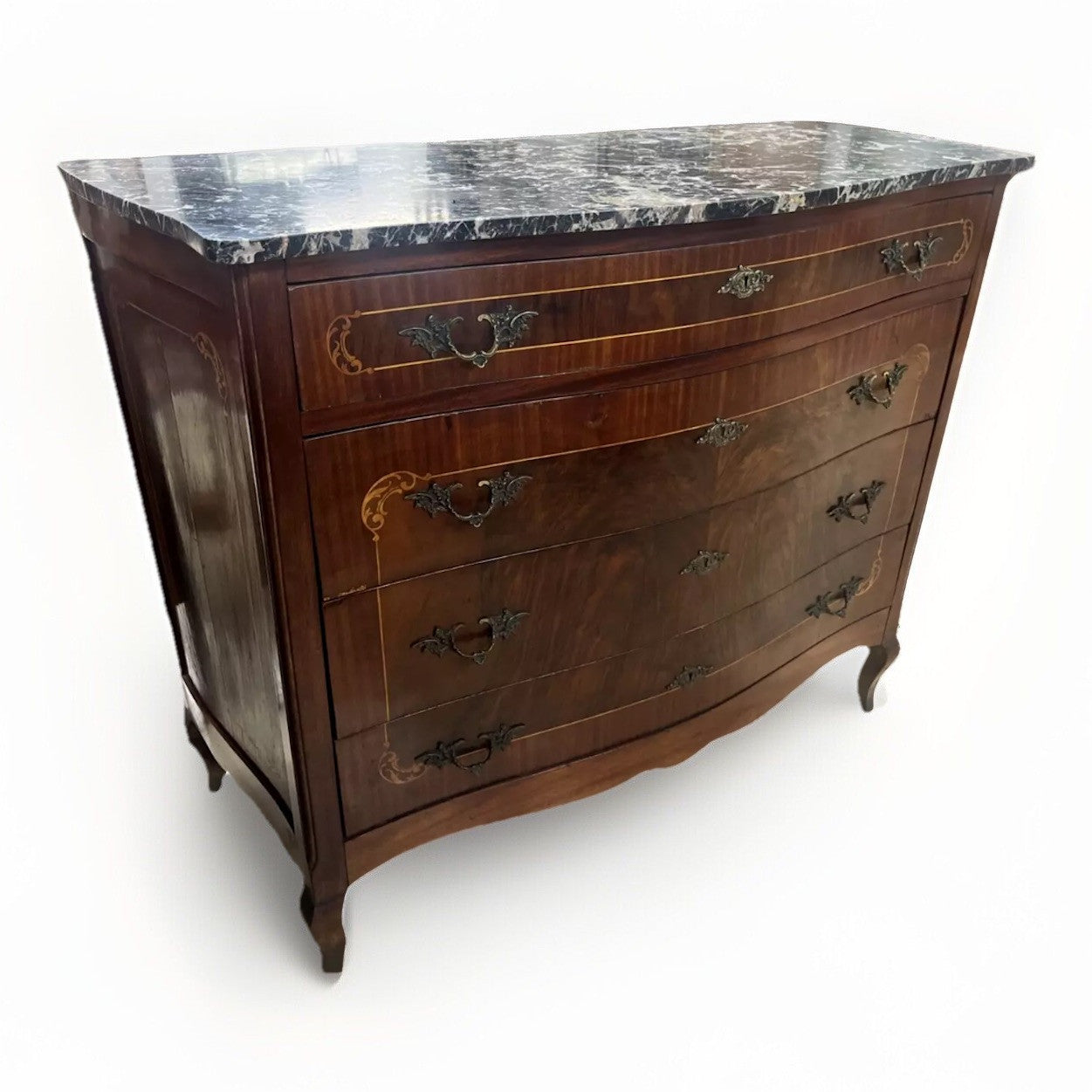 Antique Italian Inlaid Commode Chest of drawers Marble Top