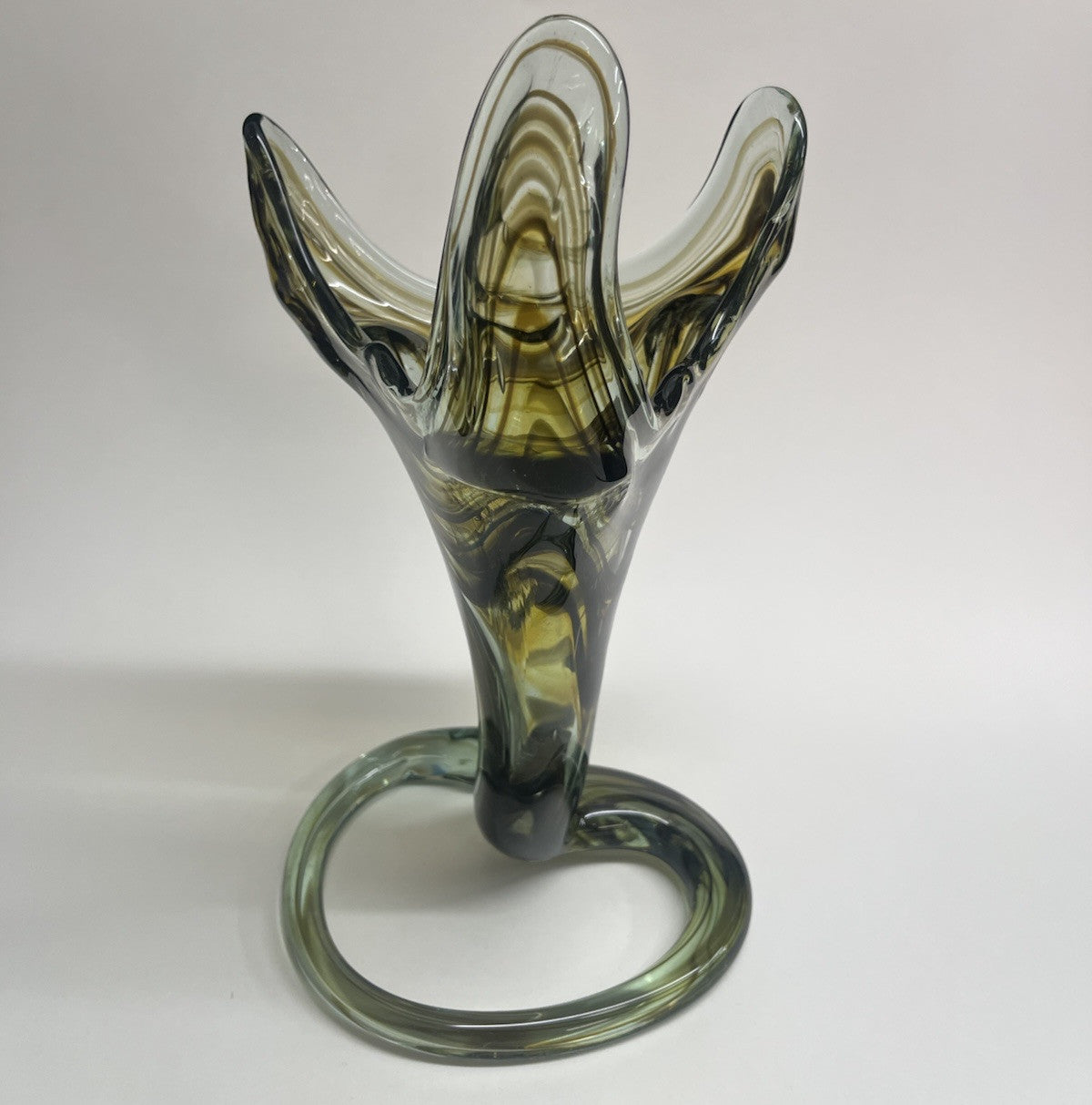 Vtg Murano Style Tulip Trumpet Vase Swirl Hand Blown Art Glass Amorphous