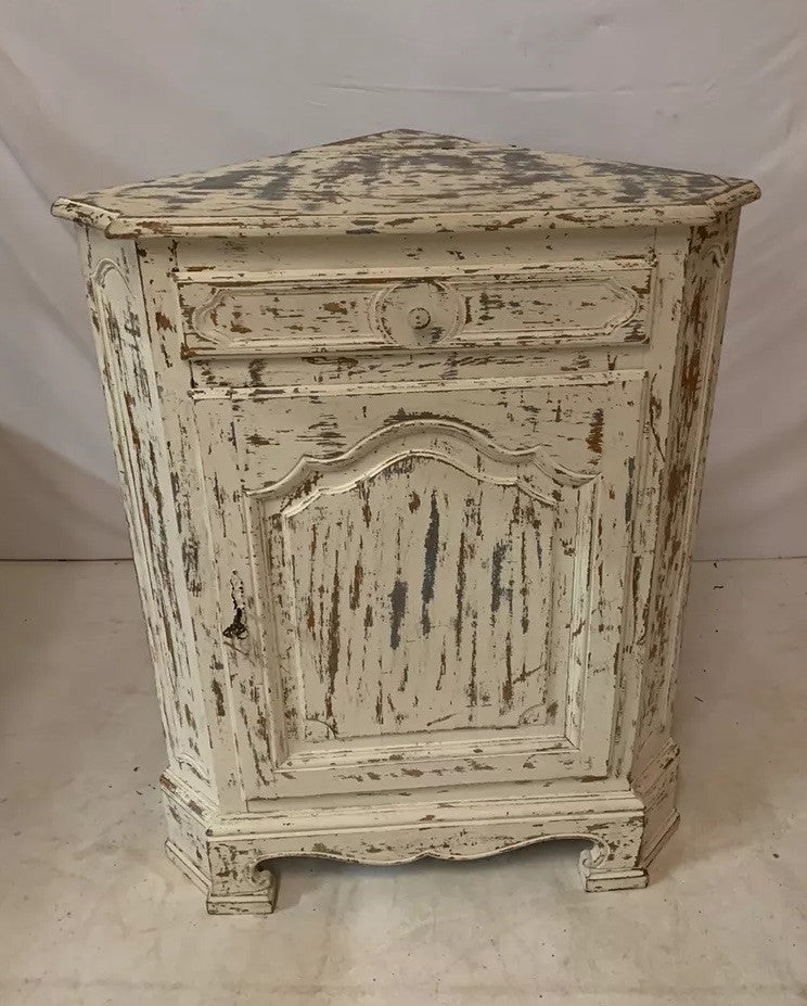 Antique French Provincial Painted Corner Cabinet Distressed Shabby Farmhouse