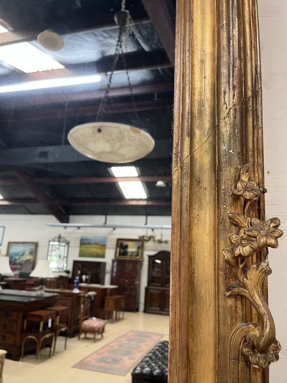 Antique Large Gilt Gold Over Mantle French Louis XVI Mirror 70" x 56"