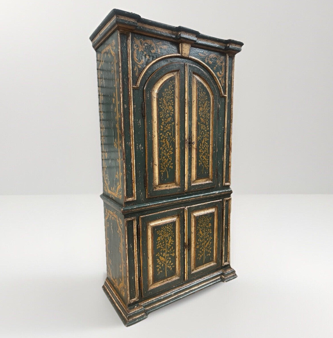 Antique Large Floral and Bird Painted Swedish Armoire Cabinet 94.5" x 51"  CL5