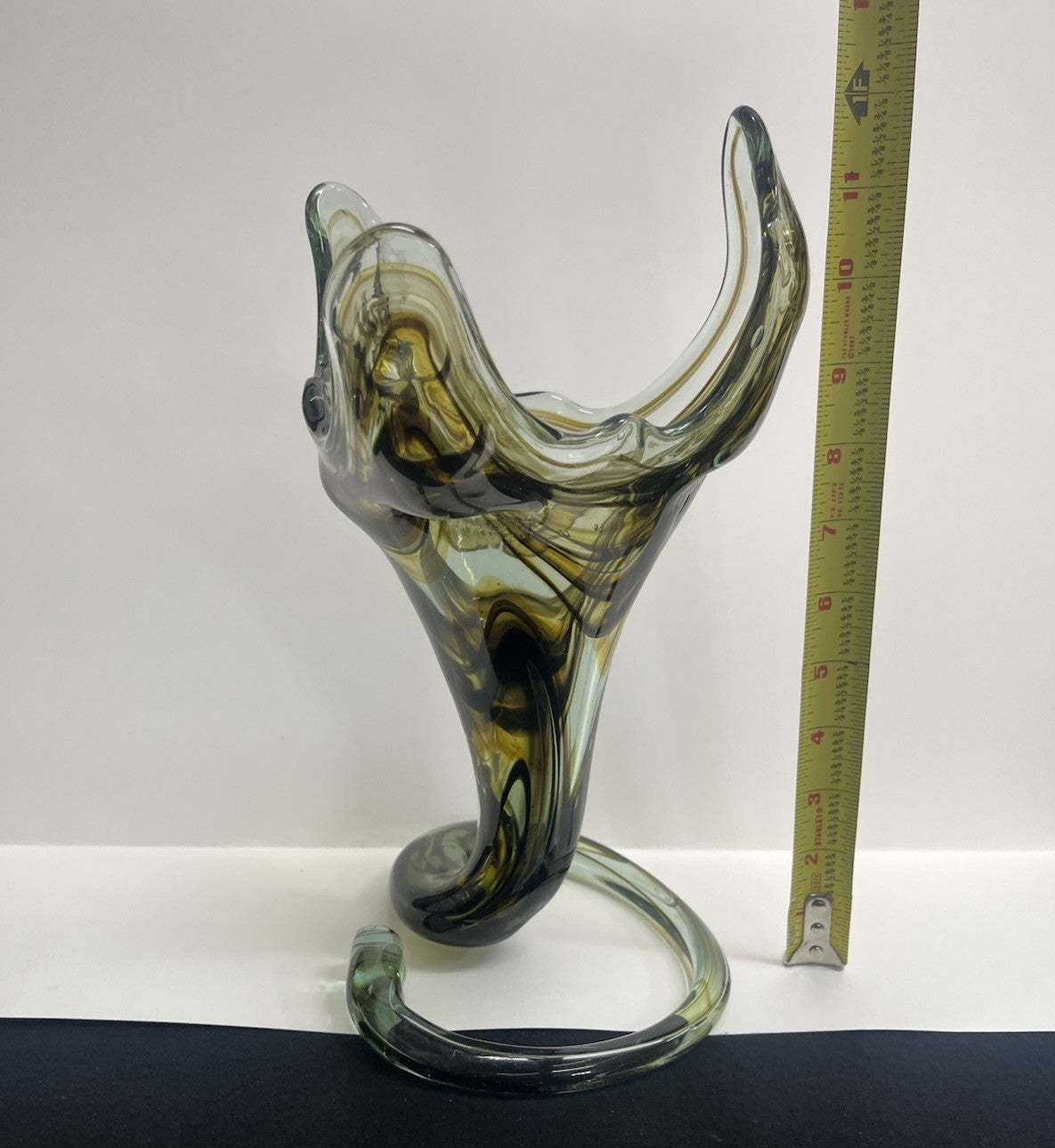 Vtg Murano Style Tulip Trumpet Vase Swirl Hand Blown Art Glass Amorphous