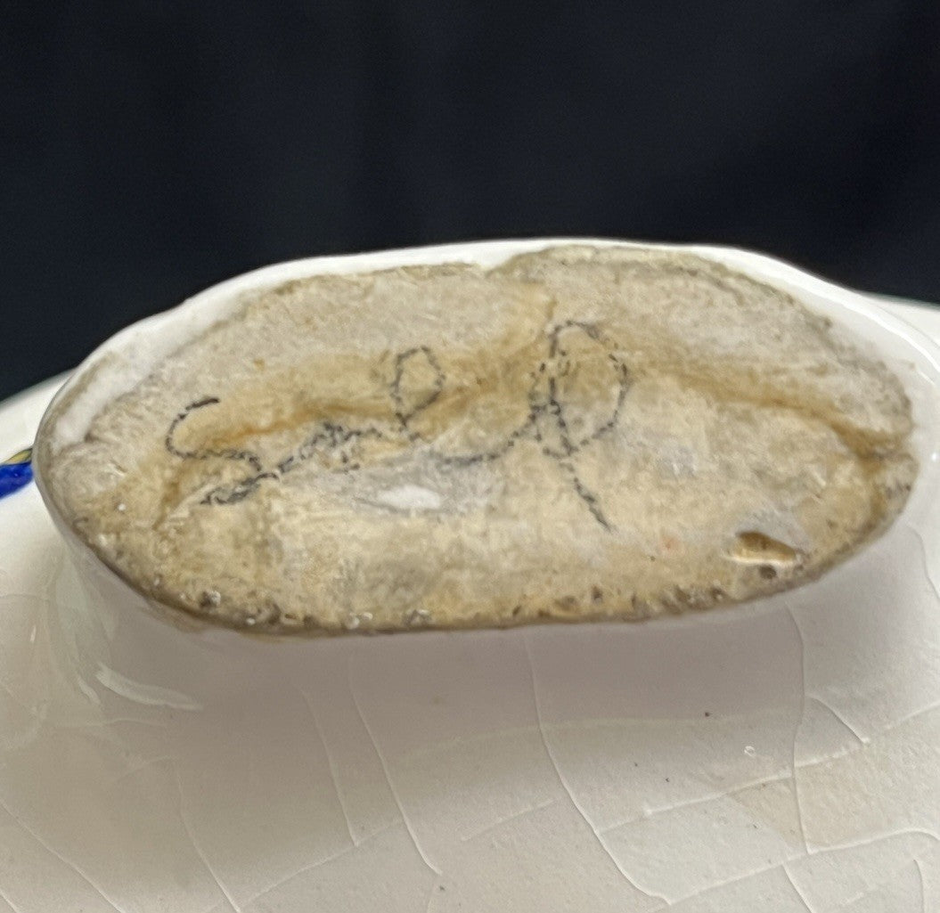 Antique PORCELAIN FLOWER FROG CHERUB  PUTTI FIGURINE w Flower Basket H9.5"