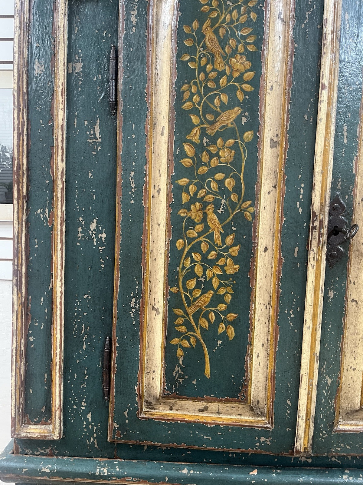 Antique Large Floral and Bird Painted Swedish Armoire Cabinet 94.5" x 51"  CL5